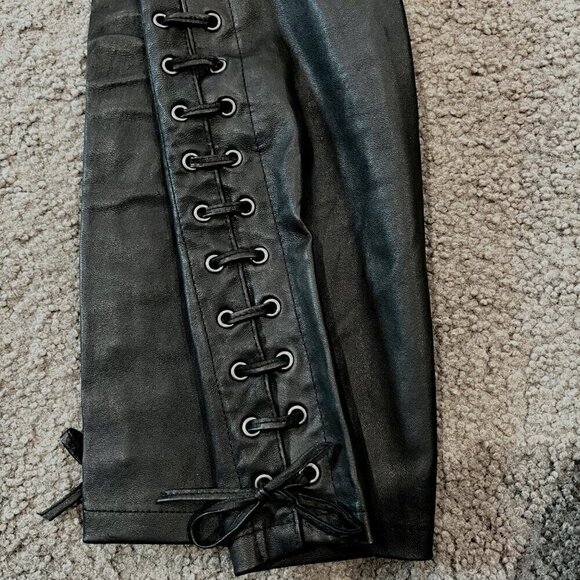 ISABEL MARANT X H&M BLACK NAPPA LEATHER LACE UP LEG MOTO TROUSER PANT EUC  2 - Picture 14 of 14